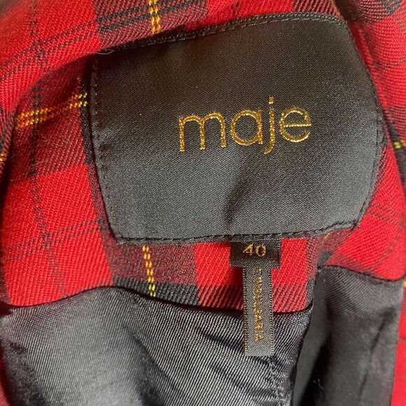 Maje blazer vanty plaid peak lapel red sz 40 academia preppy schoolgirl Scottish - Picture 11 of 13